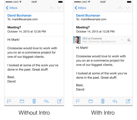 LinkedIn Intro for email at iphone