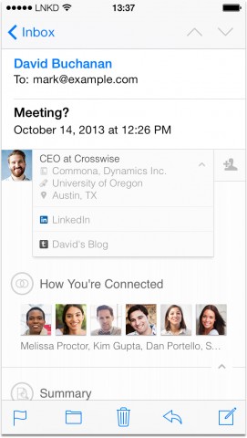 LinkedIn Intro for email at iphone