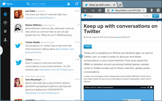 Twitter for Android tablets Multi Screen View