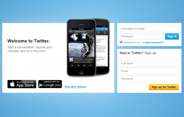 twitter new login page