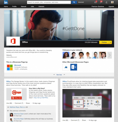 linkedin showcase pages microsoft office