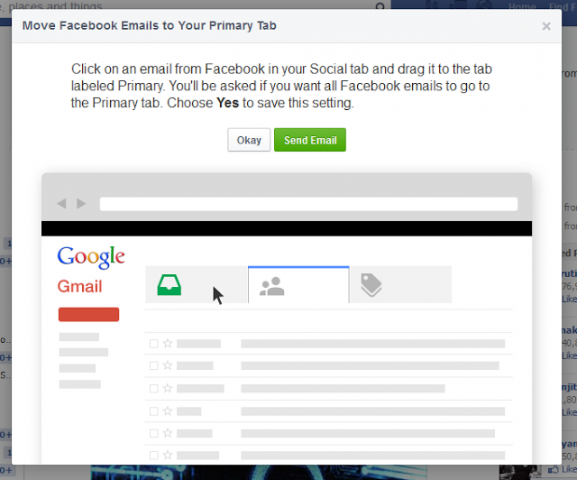 Facebook gmail popup