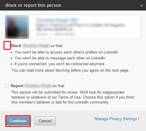 linkedin how to block a user