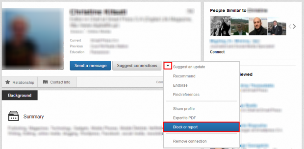 linkedin how to block a user