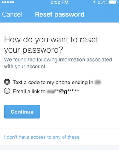 twitter reset password