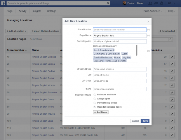 facebook pages managing locations
