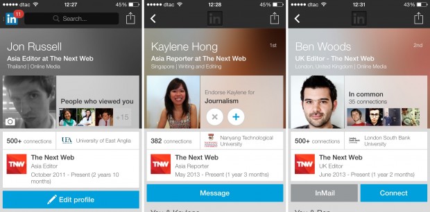 new LinkedIn profiles for Android iOS