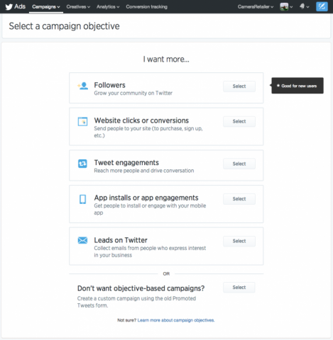 twitter select a campaign objective
