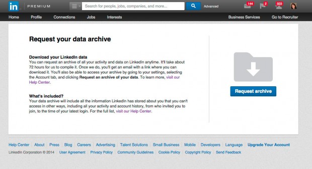 LinkedIn data export