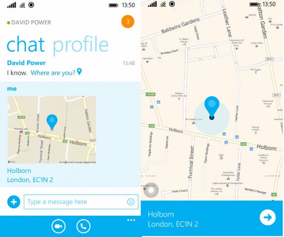 Skype location sharing for windows and windows phone