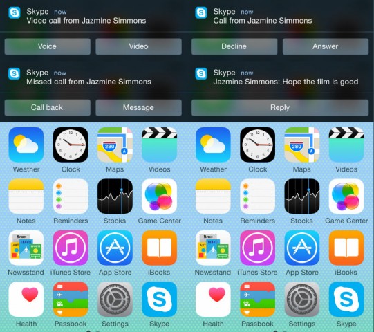 Skype react from notification center ios 8