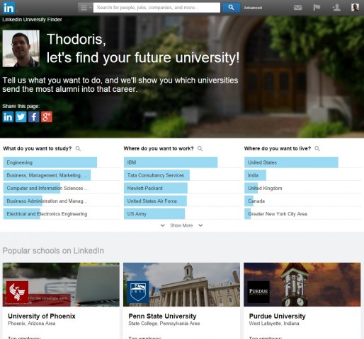 linkedin university finder