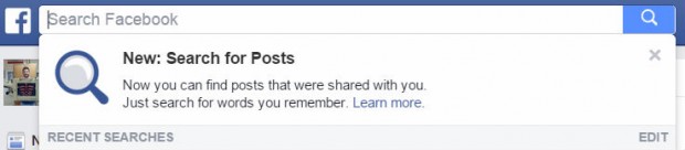 Facebook new search message