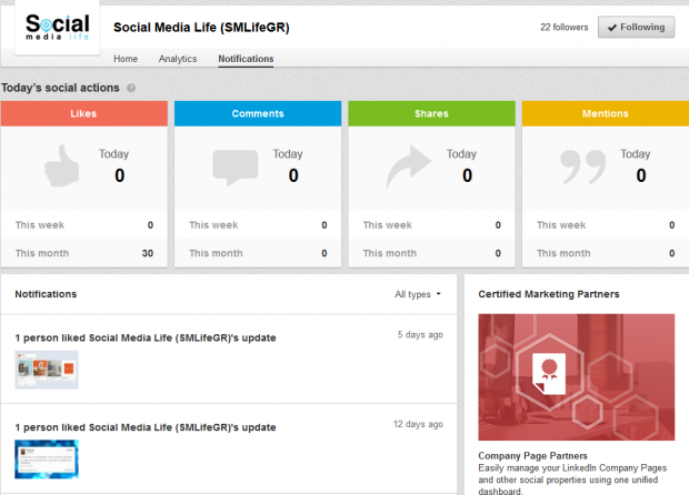 LinkedIn company pages new notification page