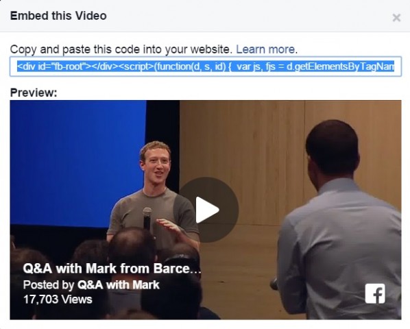 Facebook embed video