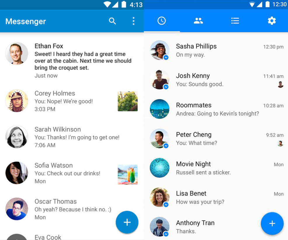 Facebook Messenger material design